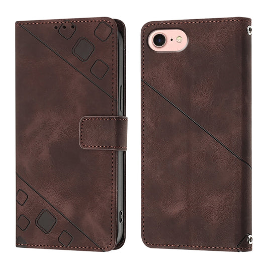 For iPhone SE 2024 Skin-feel Embossed Leather Phone Case(Brown) - More iPhone Cases by buy2fix | Online Shopping UK | buy2fix