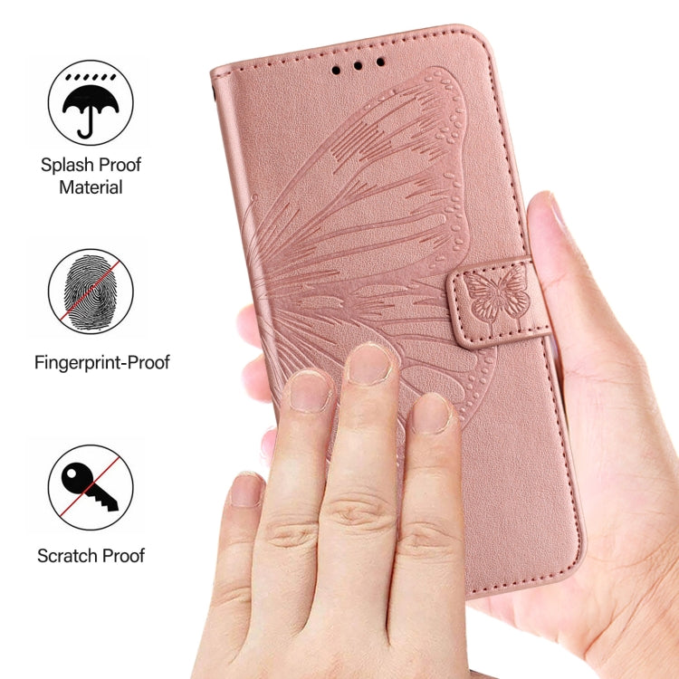 For iPhone 16 Pro Embossed Butterfly Leather Phone Case(Rose Gold) - iPhone 16 Pro Cases by buy2fix | Online Shopping UK | buy2fix