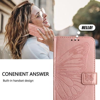 For iPhone 16 Embossed Butterfly Leather Phone Case(Rose Gold) - iPhone 16 Cases by buy2fix | Online Shopping UK | buy2fix