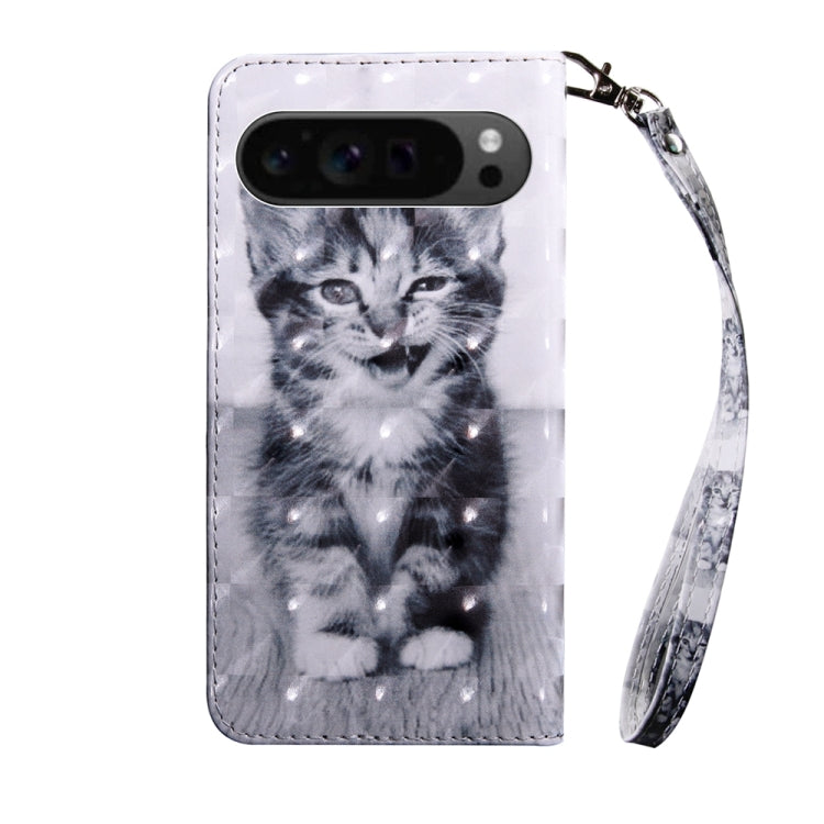 For Google Pixel 9 3D Painted Pattern Leather Phone Case(Smile Cat) - Google Cases by buy2fix | Online Shopping UK | buy2fix