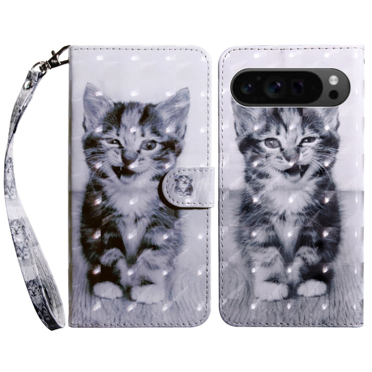 For Google Pixel 9 Pro 3D Painted Pattern Leather Phone Case(Smile Cat) - Google Cases by buy2fix | Online Shopping UK | buy2fix