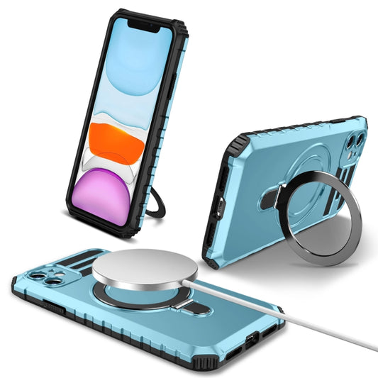 For iPhone 11 MagSafe Magnetic Holder Phone Case(Light Blue) - iPhone 11 Cases by buy2fix | Online Shopping UK | buy2fix