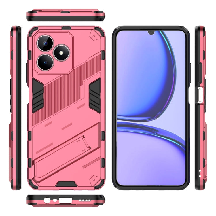 For Realme C53 4G Punk Armor 2 in 1 PC + TPU Phone Case with Holder(Light Red) - Realme Cases by buy2fix | Online Shopping UK | buy2fix