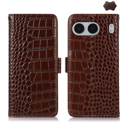 For OnePlus Nord 4 Crocodile Top Layer Cowhide Leather Phone Case(Brown) - OnePlus Cases by buy2fix | Online Shopping UK | buy2fix