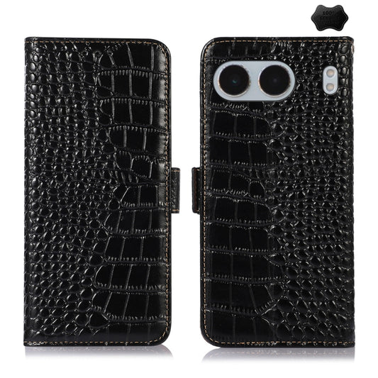 For OnePlus Nord 4 Crocodile Top Layer Cowhide Leather Phone Case(Black) - OnePlus Cases by buy2fix | Online Shopping UK | buy2fix