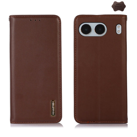 For OnePlus Nord 4 KHAZNEH Nappa Top Layer Cowhide Leather Phone Case(Brown) - OnePlus Cases by buy2fix | Online Shopping UK | buy2fix