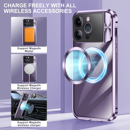 For iPhone 15 Large Window Holder MagSafe Magnetic Metal Phone Case(Purple) - iPhone 15 Cases by buy2fix | Online Shopping UK | buy2fix