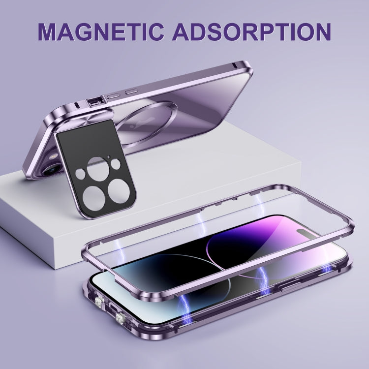 For iPhone 14 Large Window Holder MagSafe Magnetic Metal Phone Case(Black) - iPhone 14 Cases by buy2fix | Online Shopping UK | buy2fix