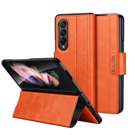 For Samsung Galaxy Z Fold3 / W22 SULADA All-inclusive Magnetic Snap Flip Leather Phone Case(Orange) - Galaxy Phone Cases by SULADA | Online Shopping UK | buy2fix