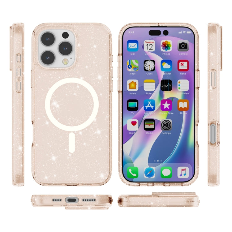 For iPhone 16 Pro Terminator Style Glitter Powder MagSafe Magnetic Phone Case(Gold) - iPhone 16 Pro Cases by buy2fix | Online Shopping UK | buy2fix