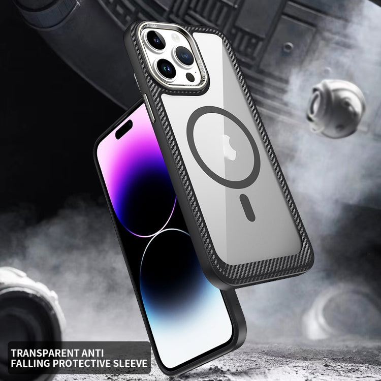 For iPhone 12 / 12 Pro MagSafe Carbon Fiber Transparent Back Panel Phone Case(Black) - iPhone 12 / 12 Pro Cases by buy2fix | Online Shopping UK | buy2fix