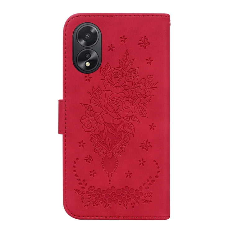 For OPPO A38 4G / A18 Butterfly Rose Embossed Leather Phone Case(Red) - A38 Cases by buy2fix | Online Shopping UK | buy2fix