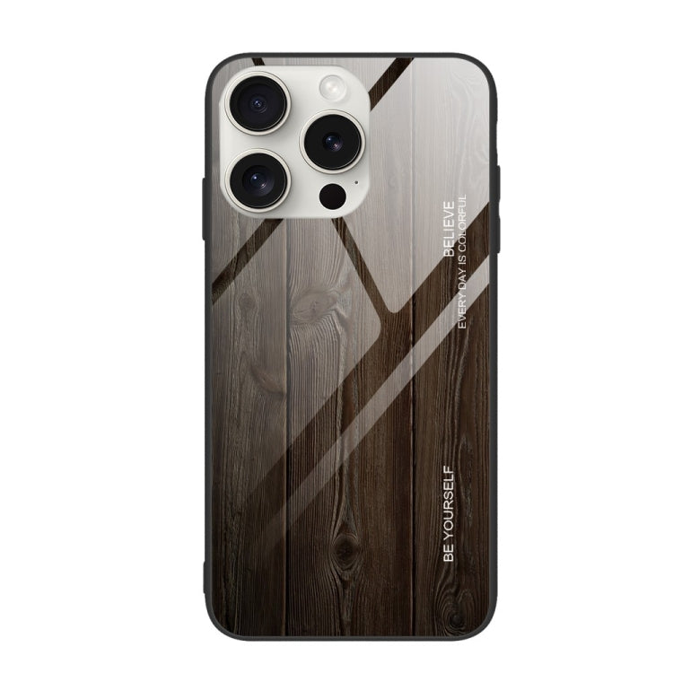 For iPhone 16 Pro Max Wood Grain Glass Phone Case(Black) - iPhone 16 Pro Max Cases by buy2fix | Online Shopping UK | buy2fix