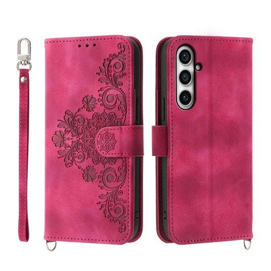 For Samsung Galaxy S23 FE 5G Skin-feel Flowers Embossed Wallet Leather Phone Case(Wine Red) - Galaxy S23 FE 5G Cases by buy2fix | Online Shopping UK | buy2fix