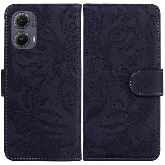 For Motorola Edge 2024 Tiger Embossing Pattern Leather Phone Case(Black) - Motorola Cases by buy2fix | Online Shopping UK | buy2fix