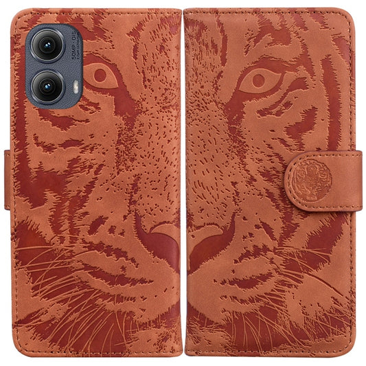 For Motorola Edge 2024 Tiger Embossing Pattern Leather Phone Case(Brown) - Motorola Cases by buy2fix | Online Shopping UK | buy2fix