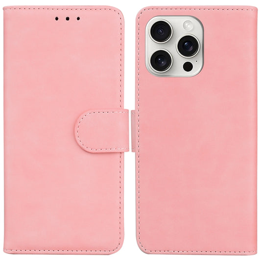 For iPhone 16 Pro Skin Feel Pure Color Flip Leather Phone Case(Pink) - iPhone 16 Pro Cases by buy2fix | Online Shopping UK | buy2fix