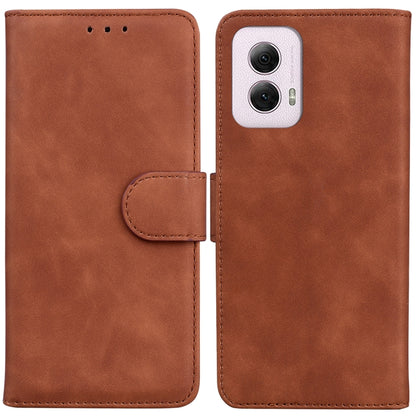 For Motorola Moto G Power 5G 2024 Skin Feel Pure Color Flip Leather Phone Case(Brown) - Motorola Cases by buy2fix | Online Shopping UK | buy2fix