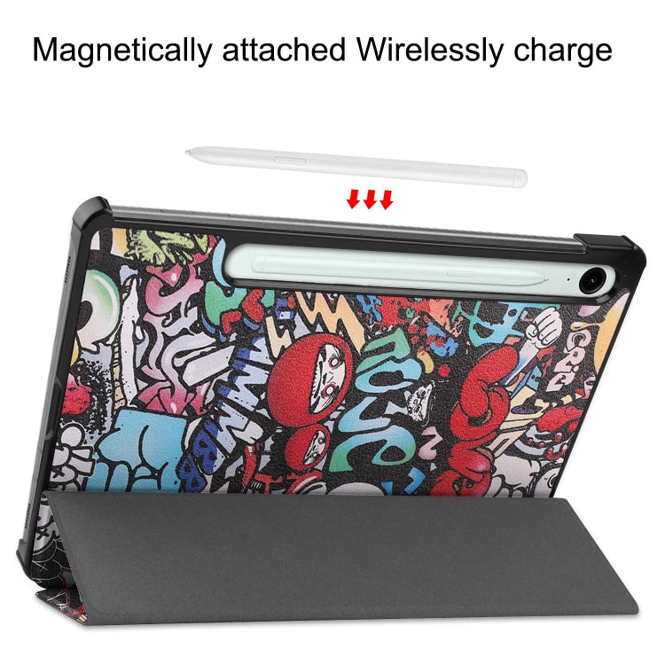 For Samsung Galaxy Tab S9 FE Custer Painted 3-Fold Holder Smart Leather Tablet Case(Graffiti) - Galaxy Tab S9 FE by buy2fix | Online Shopping UK | buy2fix