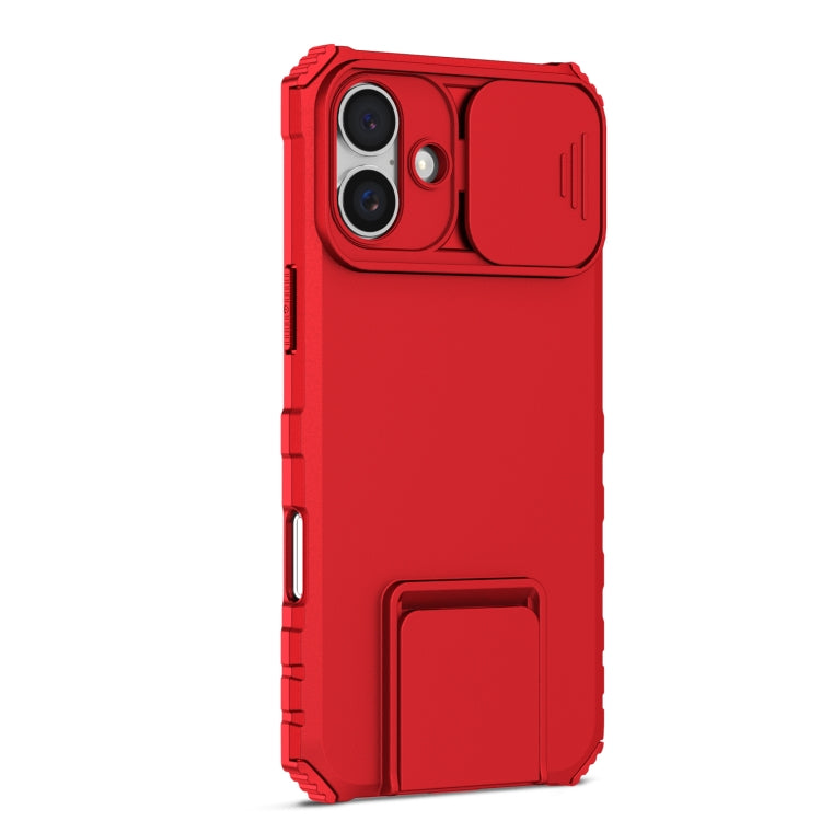 For iPhone 16 Plus Stereoscopic Holder Sliding Camshield Phone Case(Red) - iPhone 16 Plus Cases by buy2fix | Online Shopping UK | buy2fix