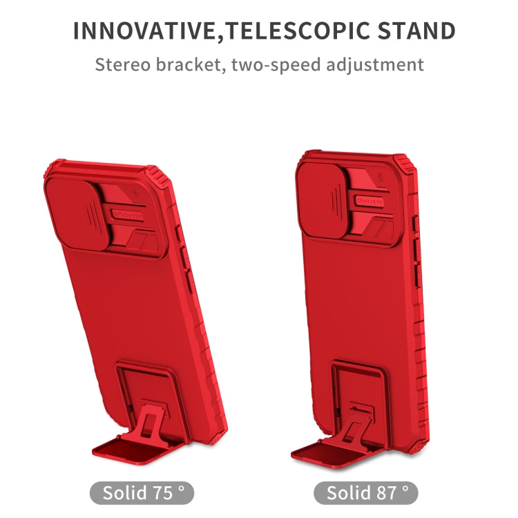 For iPhone 16 Plus Stereoscopic Holder Sliding Camshield Phone Case(Red) - iPhone 16 Plus Cases by buy2fix | Online Shopping UK | buy2fix