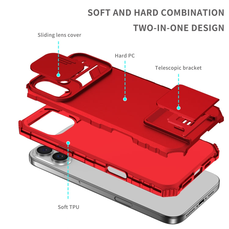 For iPhone 16 Plus Stereoscopic Holder Sliding Camshield Phone Case(Red) - iPhone 16 Plus Cases by buy2fix | Online Shopping UK | buy2fix