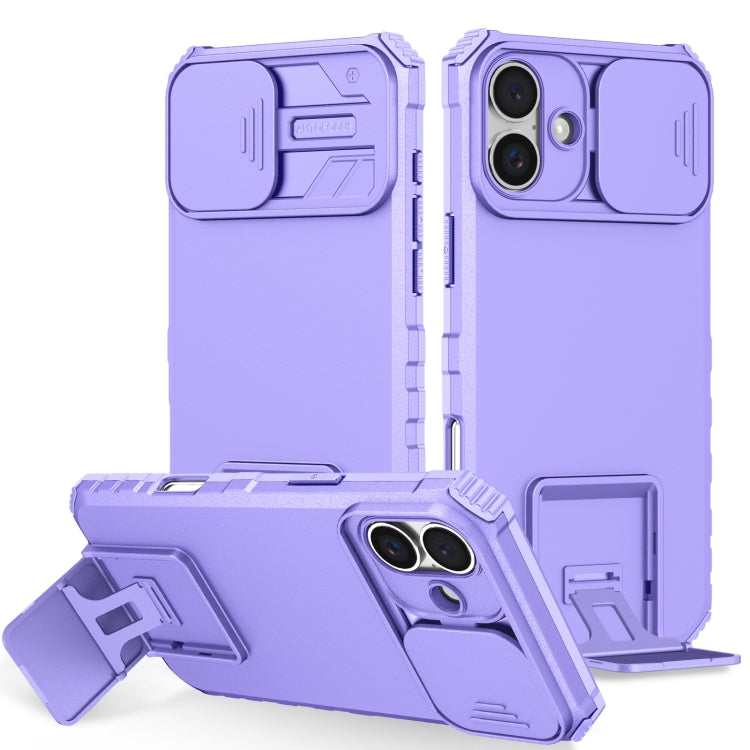 For iPhone 16 Plus Stereoscopic Holder Sliding Camshield Phone Case(Purple) - iPhone 16 Plus Cases by buy2fix | Online Shopping UK | buy2fix