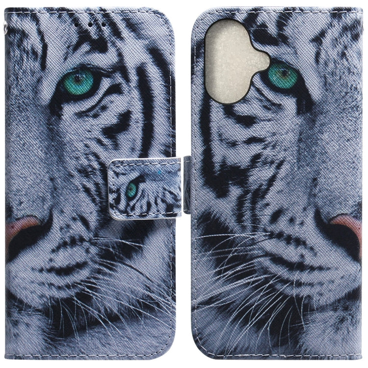 For iPhone 16 Coloured Drawing Flip Leather Phone Case(Tiger) - iPhone 16 Cases by buy2fix | Online Shopping UK | buy2fix