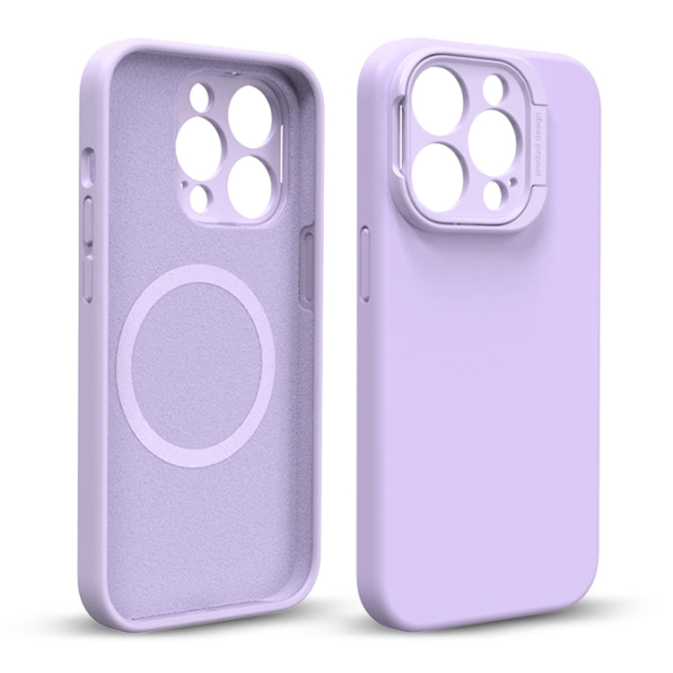 For iPhone 14 Pro MagSafe Liquid Silicone Lens Holder Phone Case(Purple) - iPhone 14 Pro Cases by buy2fix | Online Shopping UK | buy2fix