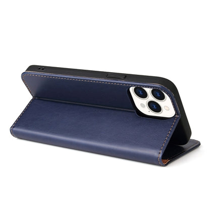 For iPhone 15 Pro Max Fierre Shann PU Genuine Leather Texture Phone Case(Blue) - iPhone 15 Pro Max Cases by FIERRE SHANN | Online Shopping UK | buy2fix