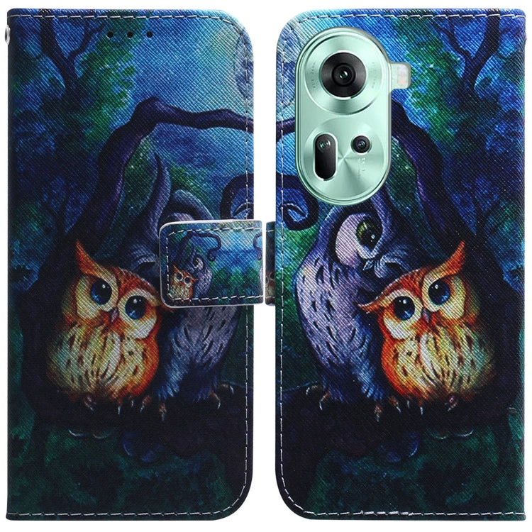 For OPPO Reno11 Global Coloured Drawing Flip Leather Phone Case(Oil Painting Owl) - Reno11 Cases by buy2fix | Online Shopping UK | buy2fix