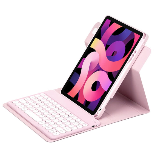 For iPad Air 2022 / iPad Pro 11 2021 Round Button 360 Degree Rotatable Bluetooth Keyboard Leather Case(Pink) - Universal by buy2fix | Online Shopping UK | buy2fix