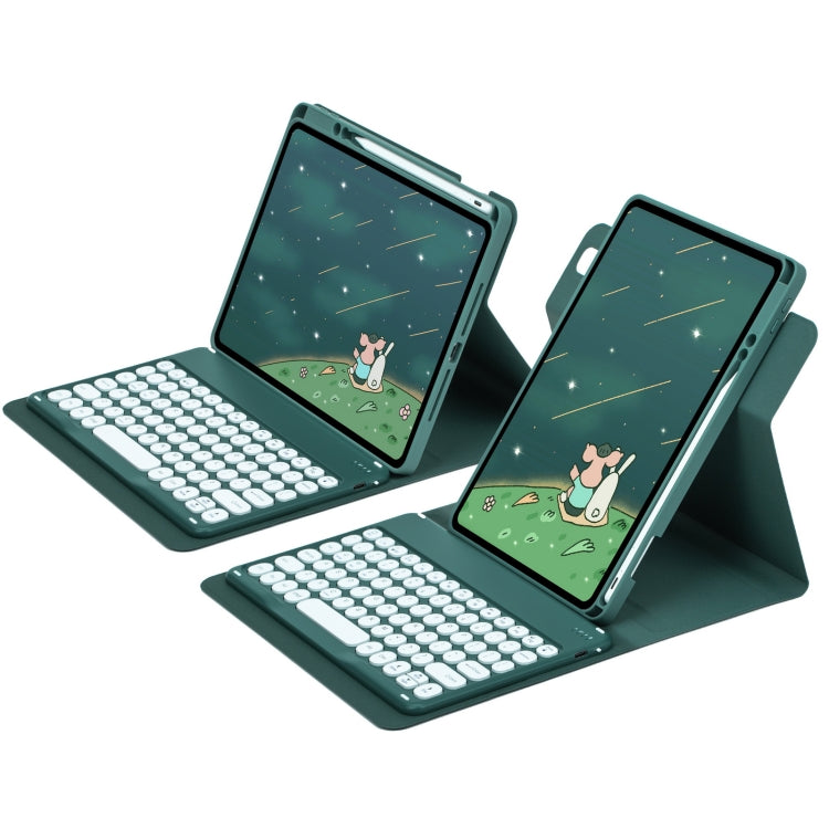 For iPad 10.2 2021 / Air 2019 Round Button 360 Degree Rotatable Bluetooth Keyboard Leather Case(Dark Green) - Universal by buy2fix | Online Shopping UK | buy2fix