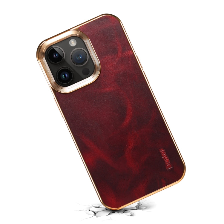 For iPhone 15 Pro Max Denior Oil Wax Cowhide Plating Phone Case(Red) - iPhone 15 Pro Max Cases by Denior | Online Shopping UK | buy2fix