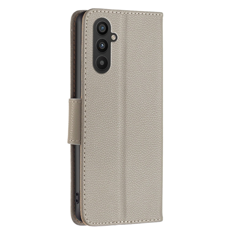 For Samsung Galaxy A25 5G Litchi Texture Pure Color Flip Leather Phone Case(Grey) - Galaxy Phone Cases by buy2fix | Online Shopping UK | buy2fix