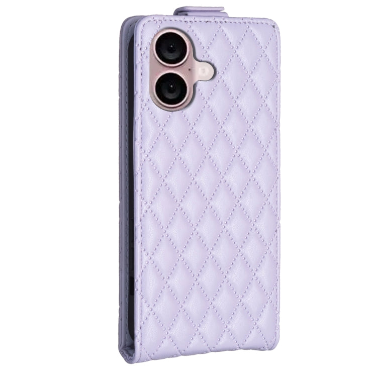 For iPhone 16 Diamond Lattice Vertical Flip Leather Phone Case(Purple) - iPhone 16 Cases by buy2fix | Online Shopping UK | buy2fix