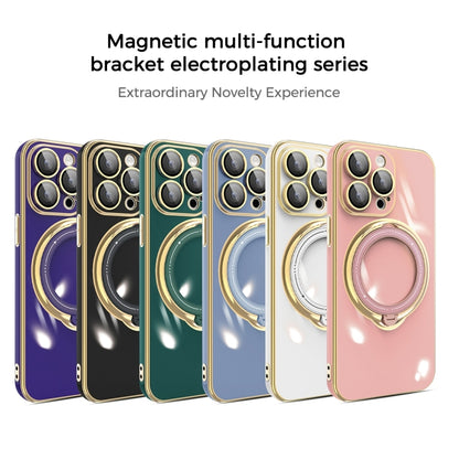 For iPhone 14 Plus Multifunction Electroplating MagSafe Holder Phone Case(Dark Purple) - iPhone 14 Plus Cases by buy2fix | Online Shopping UK | buy2fix