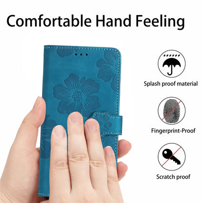 For iPhone 16 Pro Max Flower Embossing Pattern Leather Phone Case(Blue) - iPhone 16 Pro Max Cases by buy2fix | Online Shopping UK | buy2fix