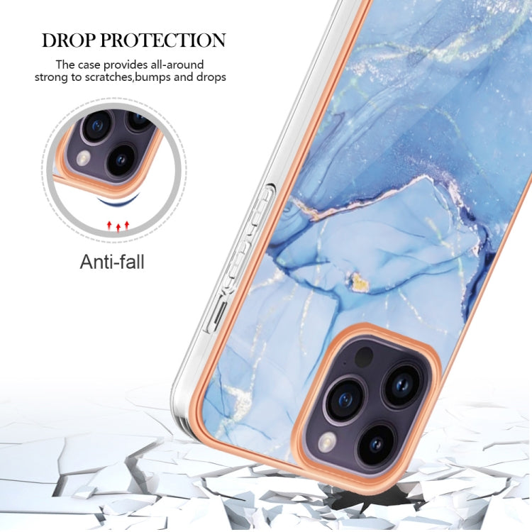 For iPhone 16 Pro Electroplating Marble Dual-side IMD Phone Case(Blue 018) - iPhone 16 Pro Cases by buy2fix | Online Shopping UK | buy2fix