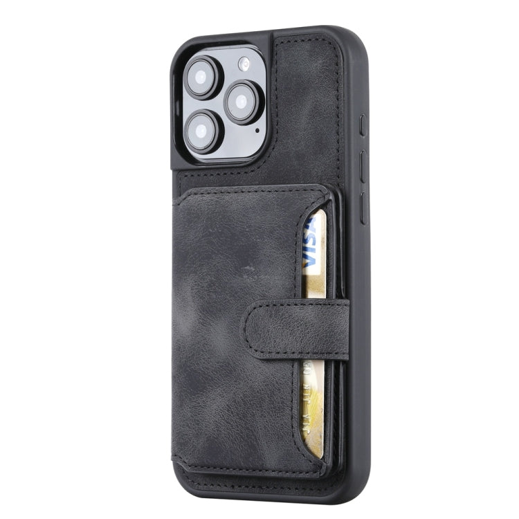 For iPhone 16 Pro Max Skin Feel Dream RFID Anti-theft PU Card Bag Phone Case(Black) - iPhone 16 Pro Max Cases by buy2fix | Online Shopping UK | buy2fix