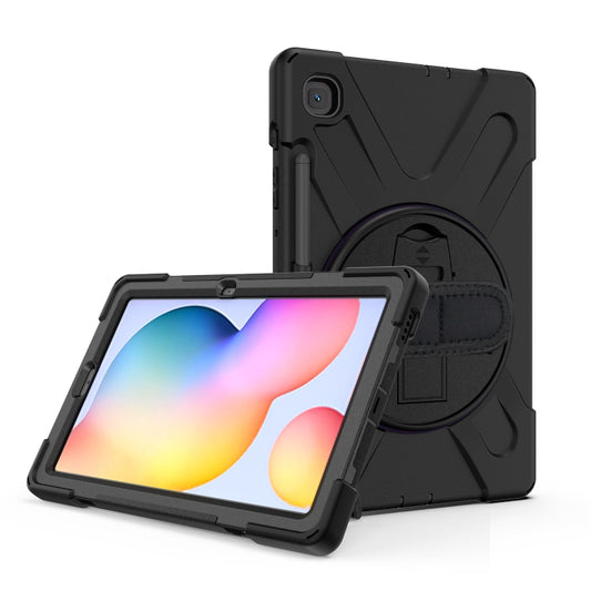 For Samsung Galaxy Tab S6 Lite P610 Shockproof Colorful Silicone + PC Protective Case with Holder & Shoulder Strap & Hand Strap & Pen Slot(Black) - Tab S6 Lite P610 / P615 by buy2fix | Online Shopping UK | buy2fix