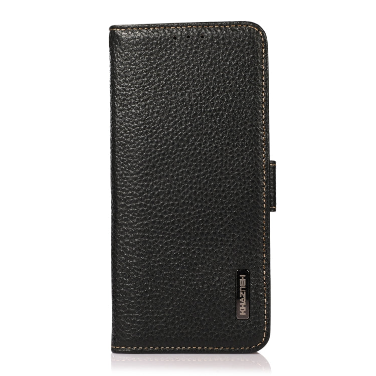 For OnePlus 13 KHAZNEH Side-Magnetic Litchi Genuine Leather RFID Phone Case(Black) - OnePlus Cases by buy2fix | Online Shopping UK | buy2fix