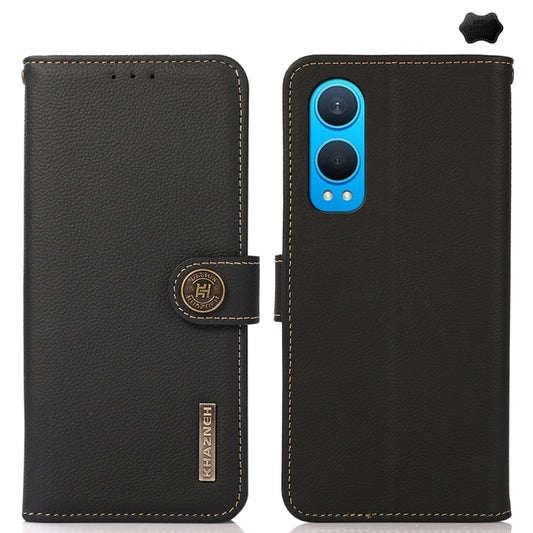 For OnePlus CE4 Lite KHAZNEH Custer Genuine Leather RFID Phone Case(Black) - OnePlus Cases by buy2fix | Online Shopping UK | buy2fix