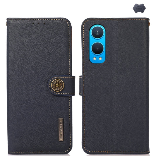 For OnePlus CE4 Lite KHAZNEH Custer Genuine Leather RFID Phone Case(Blue) - OnePlus Cases by buy2fix | Online Shopping UK | buy2fix