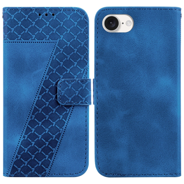 For iPhone SE 2024 Seven-shaped Embossed Leather Phone Case(Blue) - More iPhone Cases by buy2fix | Online Shopping UK | buy2fix