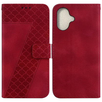 For iPhone 16 Seven-shaped Embossed Leather Phone Case(Red) - iPhone 16 Cases by buy2fix | Online Shopping UK | buy2fix