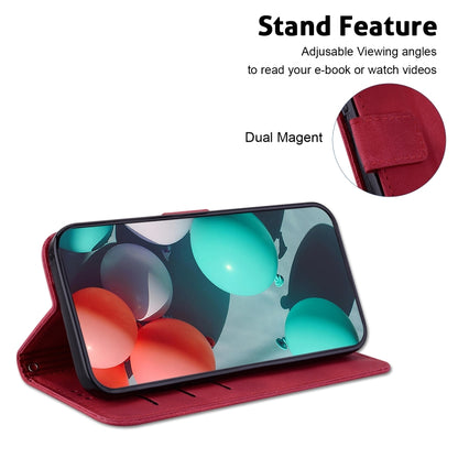 For iPhone 16 Seven-shaped Embossed Leather Phone Case(Red) - iPhone 16 Cases by buy2fix | Online Shopping UK | buy2fix