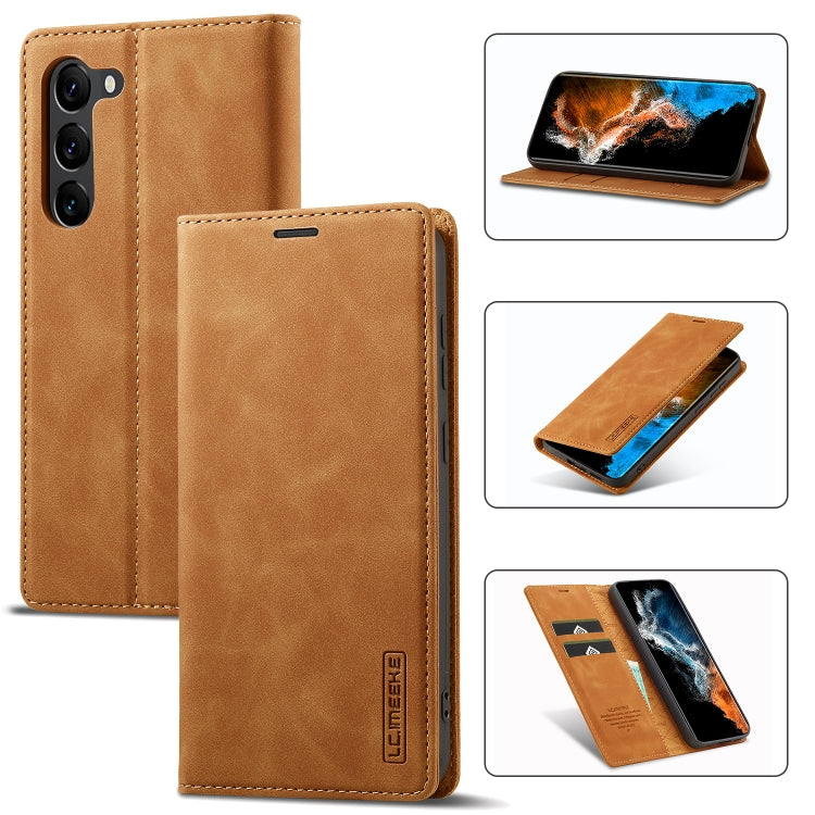 For Samsung Galaxy S24+ 5G LC.IMEEKE Strong Magnetism Microfiber Leather Phone Case(Brown) - Galaxy S24+ 5G Cases by LC.IMEEKE | Online Shopping UK | buy2fix