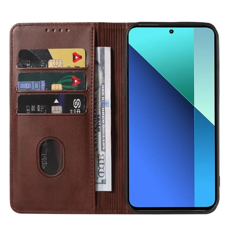 For Xiaomi Redmi Note 13 4G Magnetic Closure Leather Phone Case(Brown) - Note 13 Cases by buy2fix | Online Shopping UK | buy2fix