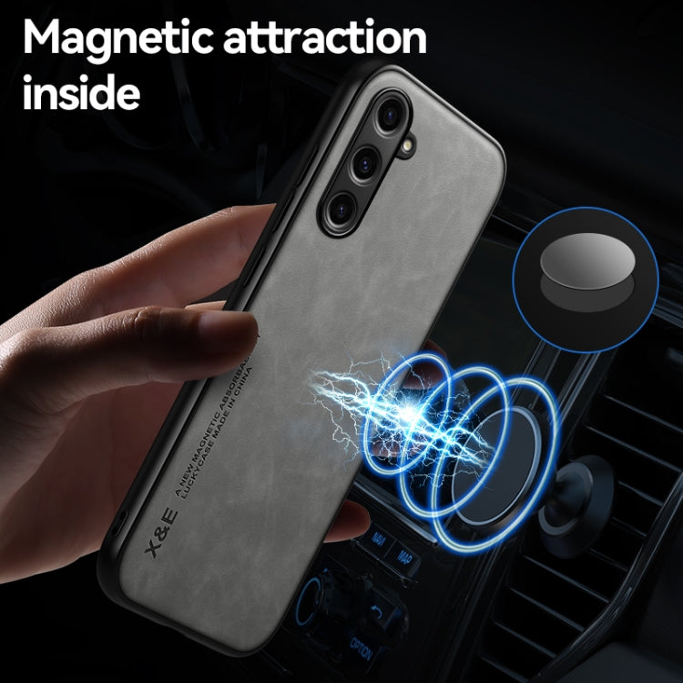 For Samsung Galaxy S23 FE 5G Skin Feel Magnetic Leather Back Phone Case(Dark Grey) - Galaxy S23 FE 5G Cases by buy2fix | Online Shopping UK | buy2fix